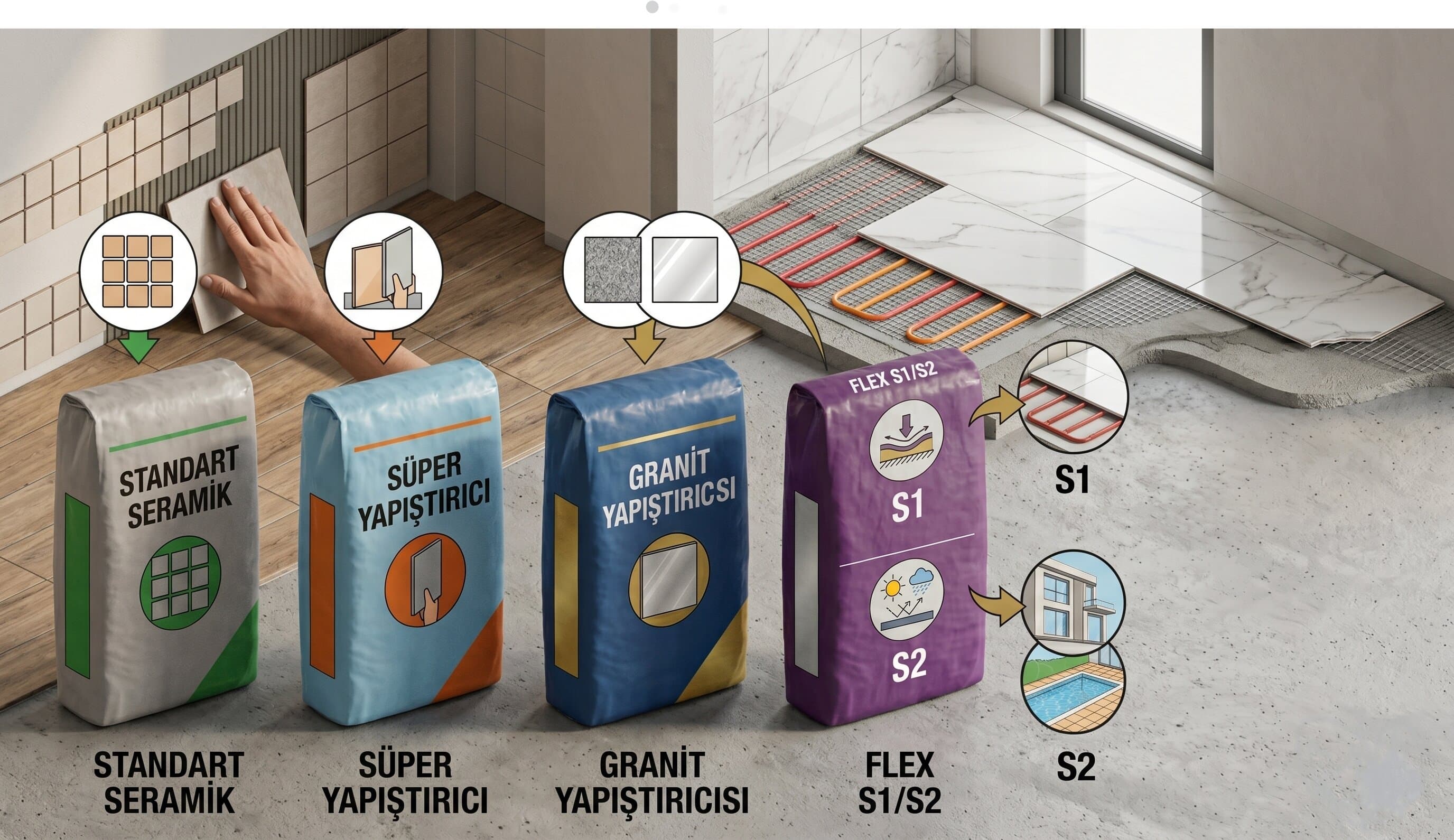 Seramik ve Granit Yapıştırıcısı Seçim Rehberi: Süper, Granit ve Flex (S1/S2) Farkları