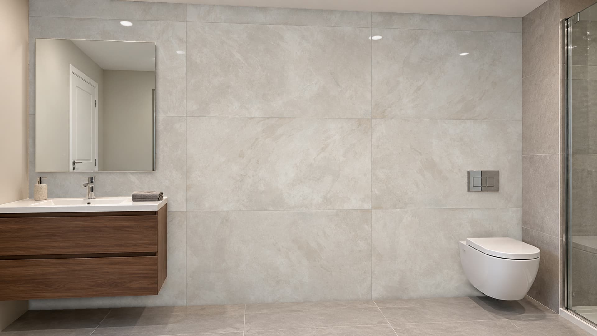 TITAN BONE 60x120 parlak granit — Anka (duvarda döşeli görünüm) | Öksüz Seramik Hatay