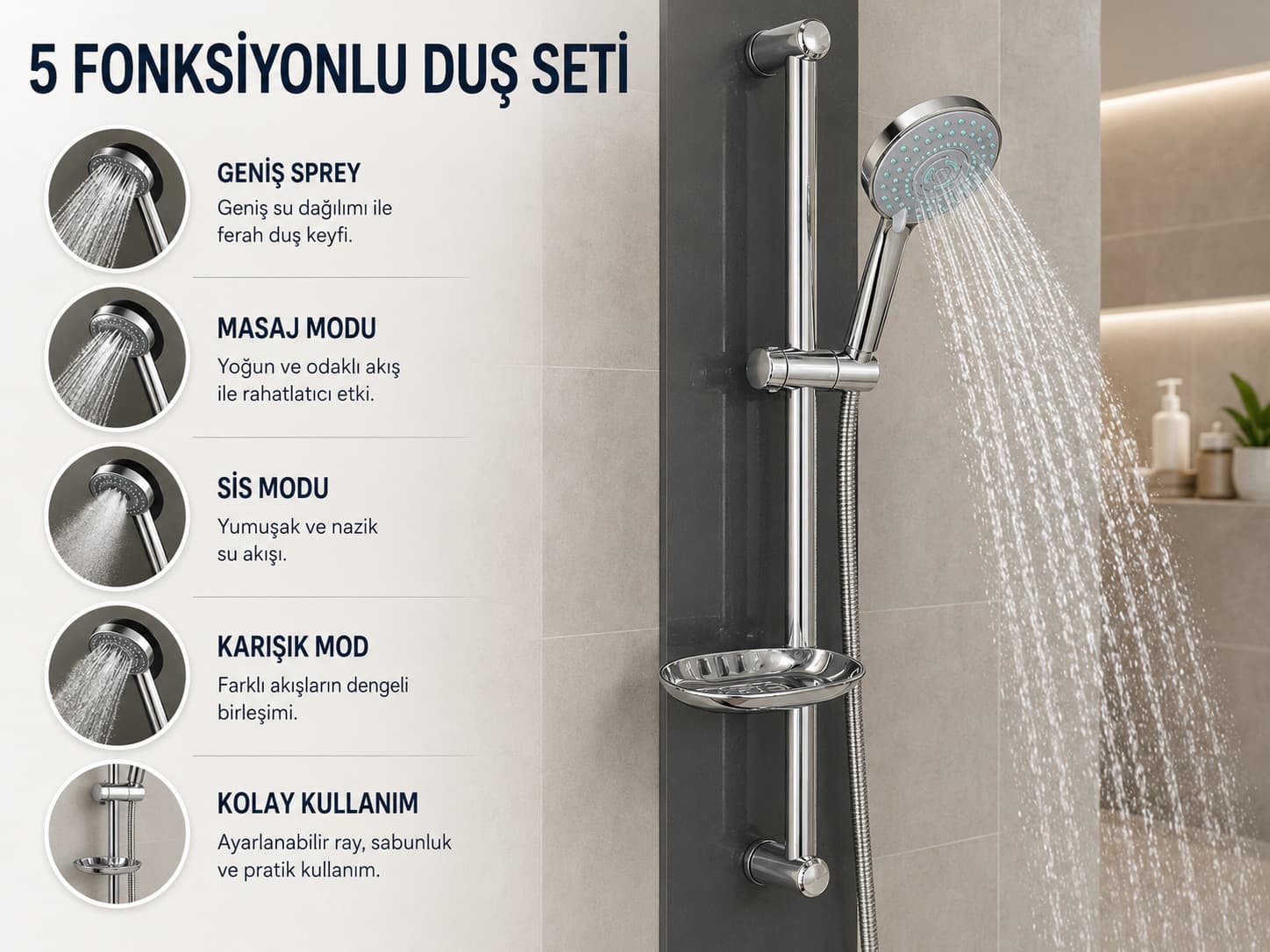 5 Fonksiyonlu Sürgülü Duş Seti 2