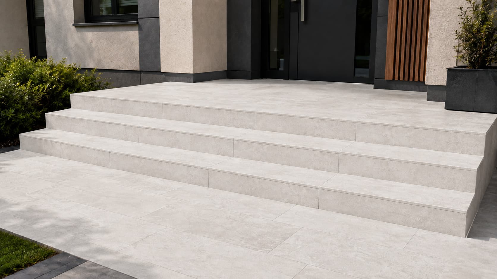 VISTA BONE 60x120 beton görünüm granit — NG Kütahya (dış mekanda döşeli görünüm) | Öksüz Seramik Hatay