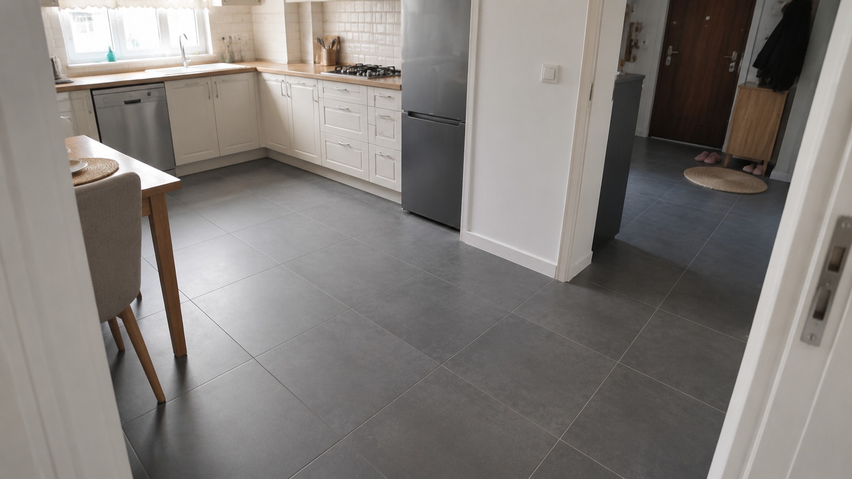 RAPIDO FUME 60x60 beton görünüm porselen — Yurtbay (zeminde döşeli görünüm) | Öksüz Seramik Hatay